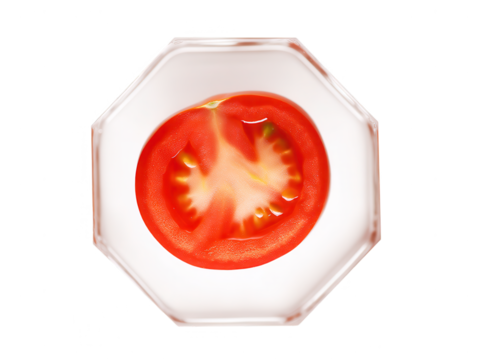 Tomato Slice in Clear Octagon Bowl on White Background