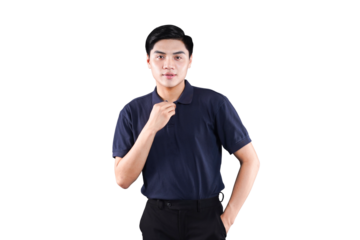 Confident Pose: A portrait of a well-groomed man in a stylish blue shirt and black pants, striking a pose with a touch of self-assurance. Capturing elegance and personality.