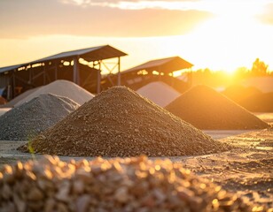  Vast Piles of Aggregate at Sunset - Quarry and Construction Materials
