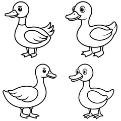 Simple Duck Outline Vector Iconic Black and White Cartoon Line Art