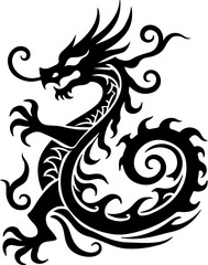 Obraz premium dragon, tribal, tattoo, flowers, vine, leave vector design