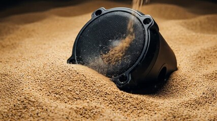 Black Speaker Covered in Desert Sand