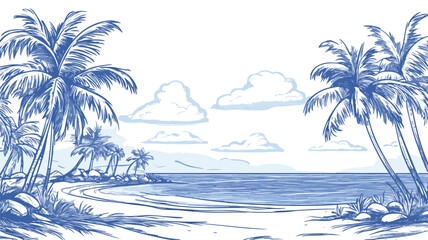 Serenity of Tropical Beach with Coconut Trees - Tranquil Seascape for Relaxation