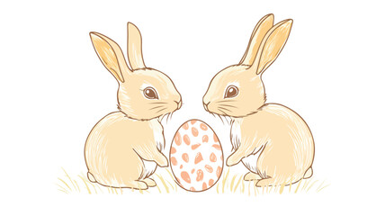 Adorable Two Bunnies Easter Egg Illustration Stock Photo