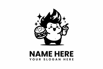 Joyful Cartoon Character with Burger and Drink.