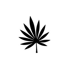 Flat black tropical leaf silhouette. Isolated jungle foliage on a white background. Ideal for botanical designs, logos, decorations, eco-friendly products, and nature projects.