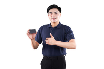 The Business Card in the Hand: A young individual, exuding confidence, presents a sleek business...