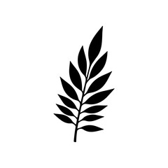 Flat black tropical leaf silhouette. Isolated jungle foliage on a white background. Ideal for botanical designs, logos, decorations, eco-friendly products, and nature projects.