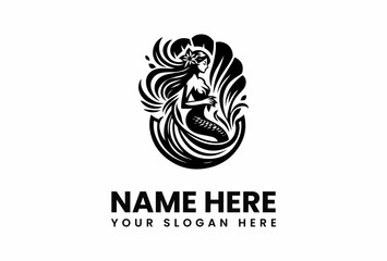 Ornate Black and White Silhouette of a Mermaid.