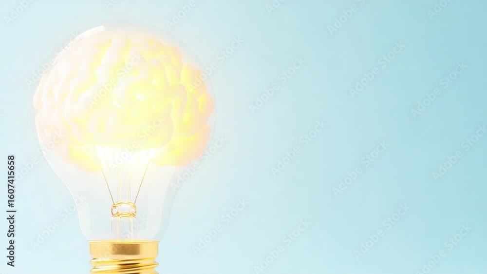 Poster spark of genius: a captivating depiction of a glowing brain encased within a lightbulb, a visual met