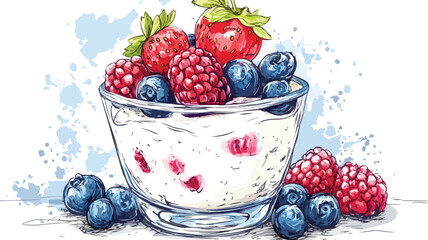 Delicious Yogurt Parfait with Mixed Berries Illustration