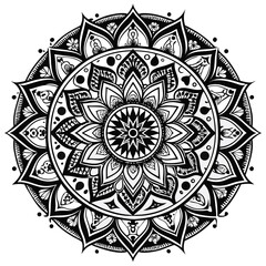Detailed Floral Mandala Design in Black and White for Coloring Pages