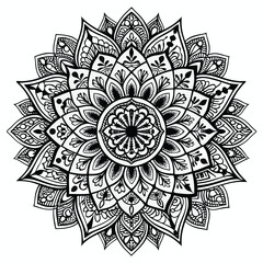 Detailed Black and White Mandala Illustration for Coloring or Design Element