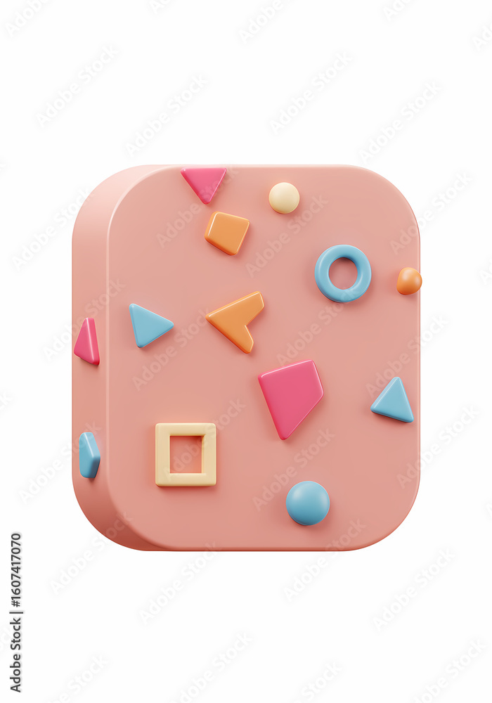 Aufkleber abstract pink cube with geometric shapes pattern cute 3d render