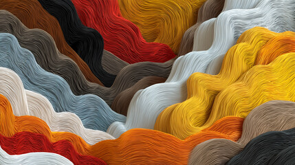 Colorful waves made of soft textured fabric in abstract flowing shapes.