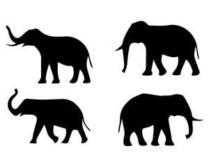 Naklejka premium Vector art of four black elephant silhouettes isolated on a white background