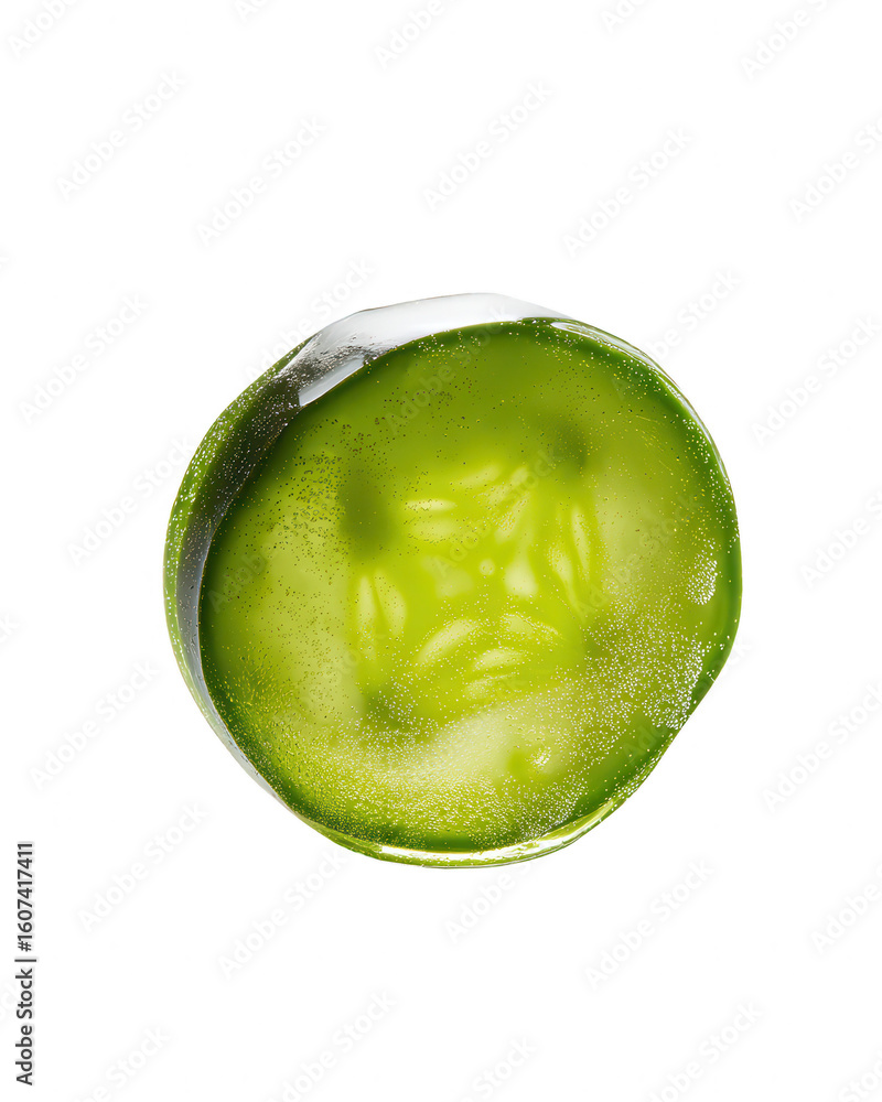 Aufkleber cucumber slice encapsulated in ice on white background