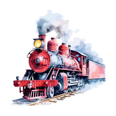 Vintage old steam locomotive train engine on mountain railway tracks billowing smoke, a powerful historic transport