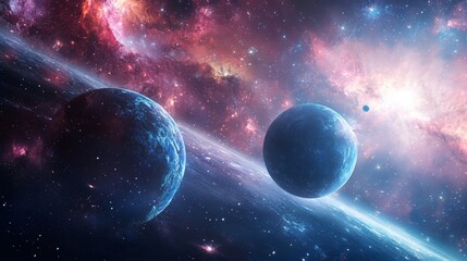 Obraz premium A space-age background wallpaper with planets and star fields 