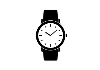 A simple black and white illustration of a wrist watch with a leather strap design