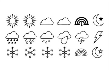Weather Forecast Icon Set with Sun Cloud Rain and Snow in Vector Style
