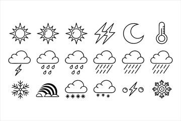 Weather Icons Set with Sun Cloud Rain and Snow in Vector Illustration Style