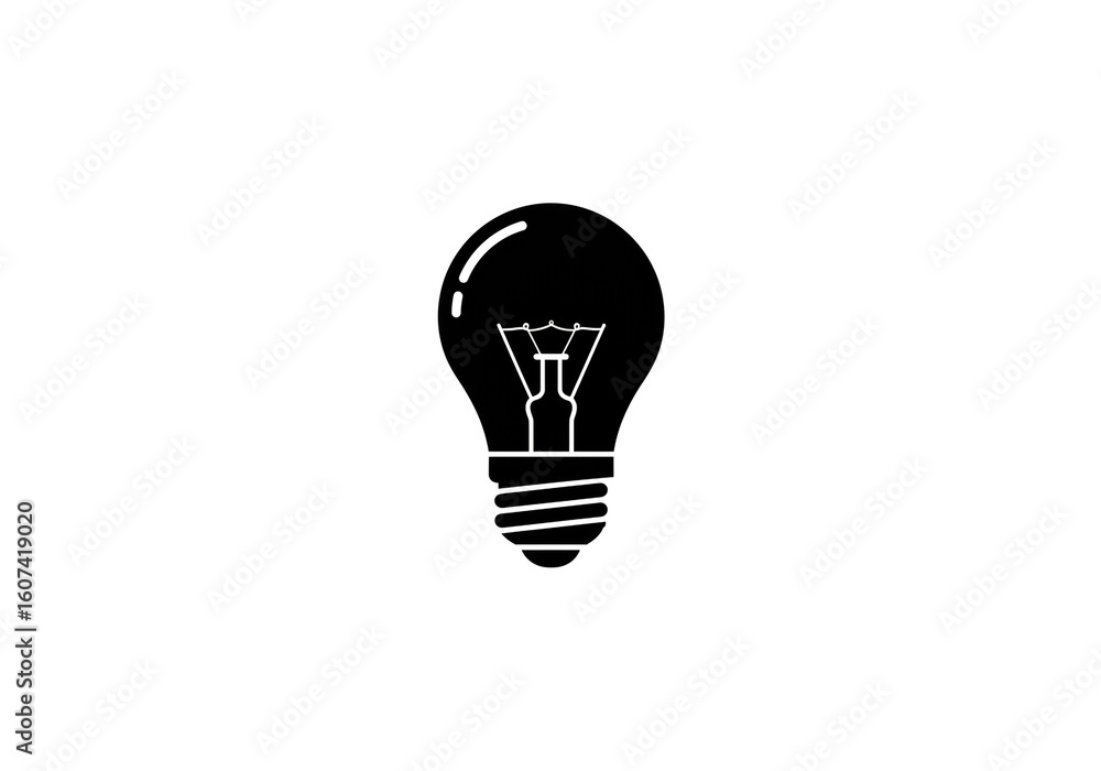 Poster a minimalistic black and white image of a lightbulb with a visible filament inside it