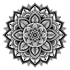 Detailed Floral Mandala Design in Black and White for Coloring Pages