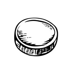 Coin. Vector, black and white graphic illustration. For postcards, banners and flyers, packaging, invitations, holiday decor, and more.