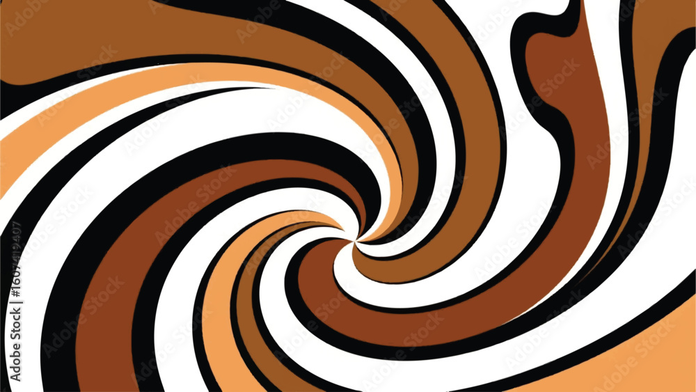 Poster abstract swirling pattern with brown white and black color bands creating a dynamic vortex effect is