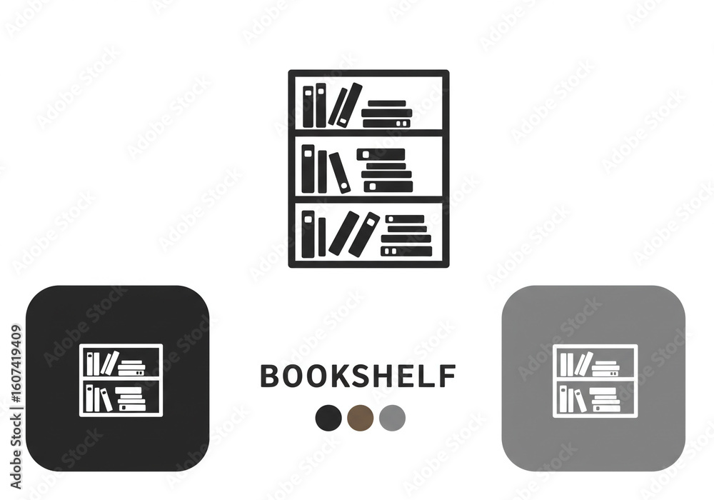 Poster illustration of a bookshelf with books on three shelves with color variations