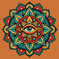 Colorful Mandala with Eye Motif Spiritual Symbolism and Artistic Design