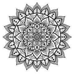 Detailed Floral Mandala Design with Intricate Patterns in Black and White