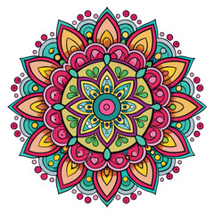 Vibrant and Colorful Mandala Design with Intricate Details and Floral Elements