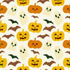 Cute Halloween Ghosts Pumpkins And Bats A Spooky Holiday Seamless Pattern