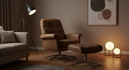 Comfortable Leather Armchair in Private Therapy Living Room Corner