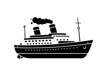 Obraz premium Silhouette Ship with Smokestacks – Minimalist Marine Vector Illustration