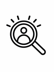Black and White Magnifying Glass with Person Icon and Rays