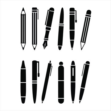 Black and White Pen and Pencil Silhouettes on White Background 1
