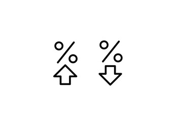 Two percentage icons with arrows pointing up and down on a white background simple design