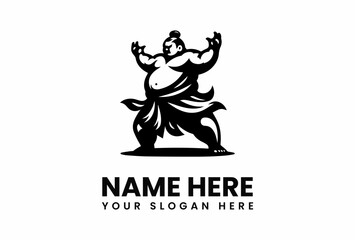 Powerful Sumo Wrestler Silhouette Design.