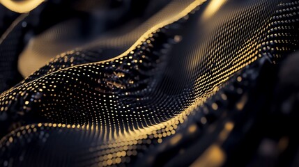 Abstract golden dots on flowing dark surface with subtle motion for background