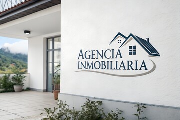 Futuristic real estate theme with Agencia Inmobiliaria text bold logo feel and space for advertising content fits property ads apartment sales house rentals realtor branding and realty company promo