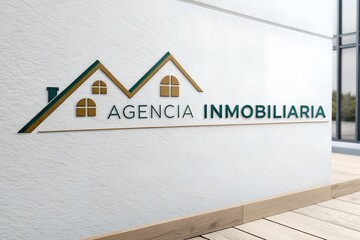 Modern image with text Agencia Inmobiliaria over real property scene designed to look like a logo for real estate agency includes copy space for banner ads or promotional text for property business