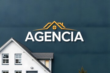 Professional graphic showing Agencia Inmobiliaria and housing visuals stylized as a logo format includes room for promotional text ideal for use in real estate ads listings or Spanish realty agency