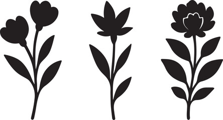 Minimalist Floral Silhouettes Set Vector Illustration