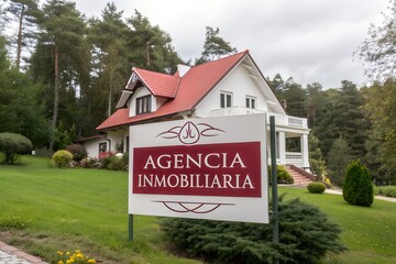 Creative image with Agencia Inmobiliaria typography and building scene with logo-style appearance includes clear space for marketing text perfect for real estate advertising rental business home