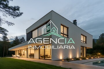 Stylish property layout featuring text Agencia Inmobiliaria looking like a logo with area for promotional copy great for real estate business realtors agency branding or house and apartment rental
