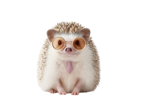 Cute Hedgehog with Glasses and Tie Isolated on White - Powered by Adobe