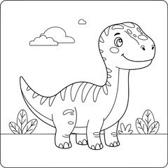 Cute Cartoon Dinosaur Coloring Page – Adorable Long-Necked Dinosaur Illustration for Kids